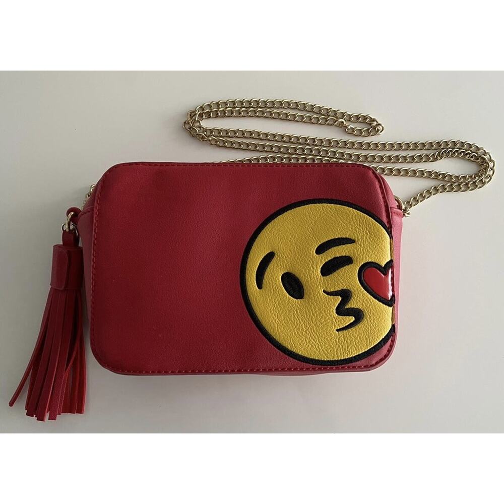 Olivia Miller wink kiss Emoji Red and Yellow handbag long chain.